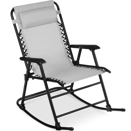 Front. Best Choice Products - Best Choice Products Folding Outdoor Zero Gravity Rocking Lounge Chair w/ Headrest Pillow - Ice Gray - Ice Gray.