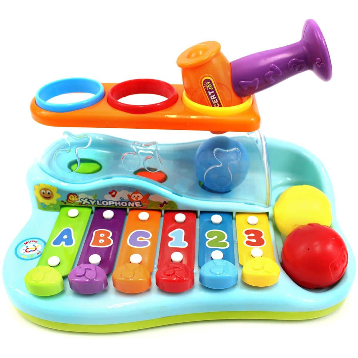 JuzToys - Baby Piano Toy, Xylophone Music Toy Pounding Bench with Balls & Hammer, Educational Toy Musical Instrument for Kids - Multi