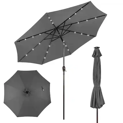 Front. Costway - 10FT Patio Solar Umbrella LED Patio Market Steel Tilt with Crank Outdoor - Gray.