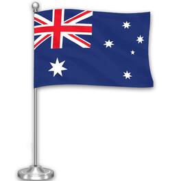 G128 - Australia Desk Flag Set 8.5 x 5.5 in Printed Polyester with 15 in Metal Pole - Assorted Colors