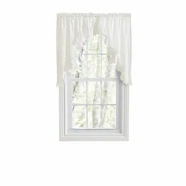 Ellis Curtain - ELLIS 65% Polyester 35% Cotton Classic Wide Solid Color Perma Press Ruffled Swag 84" x 38" - Natural