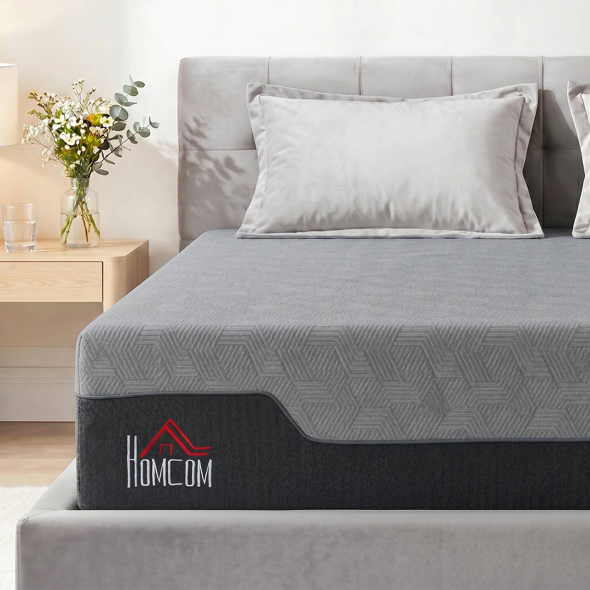 Alt View 1. Homcom - Mattress, 14 Inch Memory Foam Mattress for Pressure Relief, Graphene Gel Cooling Copper Bed in a Box - Gray.