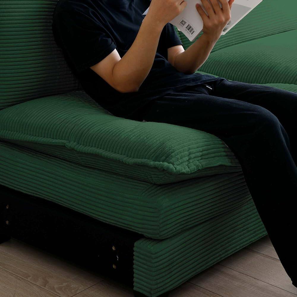 Alt View 3. JUJABU - Green Corduroy Fabric 46" Single Lounge Accent Chair with 1 Ottoman, Foam Cushions, Removable Armrest - Green.