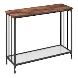Jojoka - 33.5 Inch Entrance Table,Sofa Table with Glass Shelf and Metal Frame Narrow Entrance Table - Brown