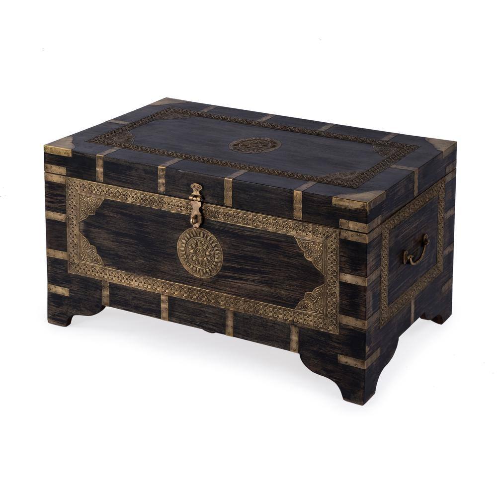 Alt View 3. Butler Specialty - Nador Hand-Painted Brass Inlay Storage Trunk Coffee Table - Brown.