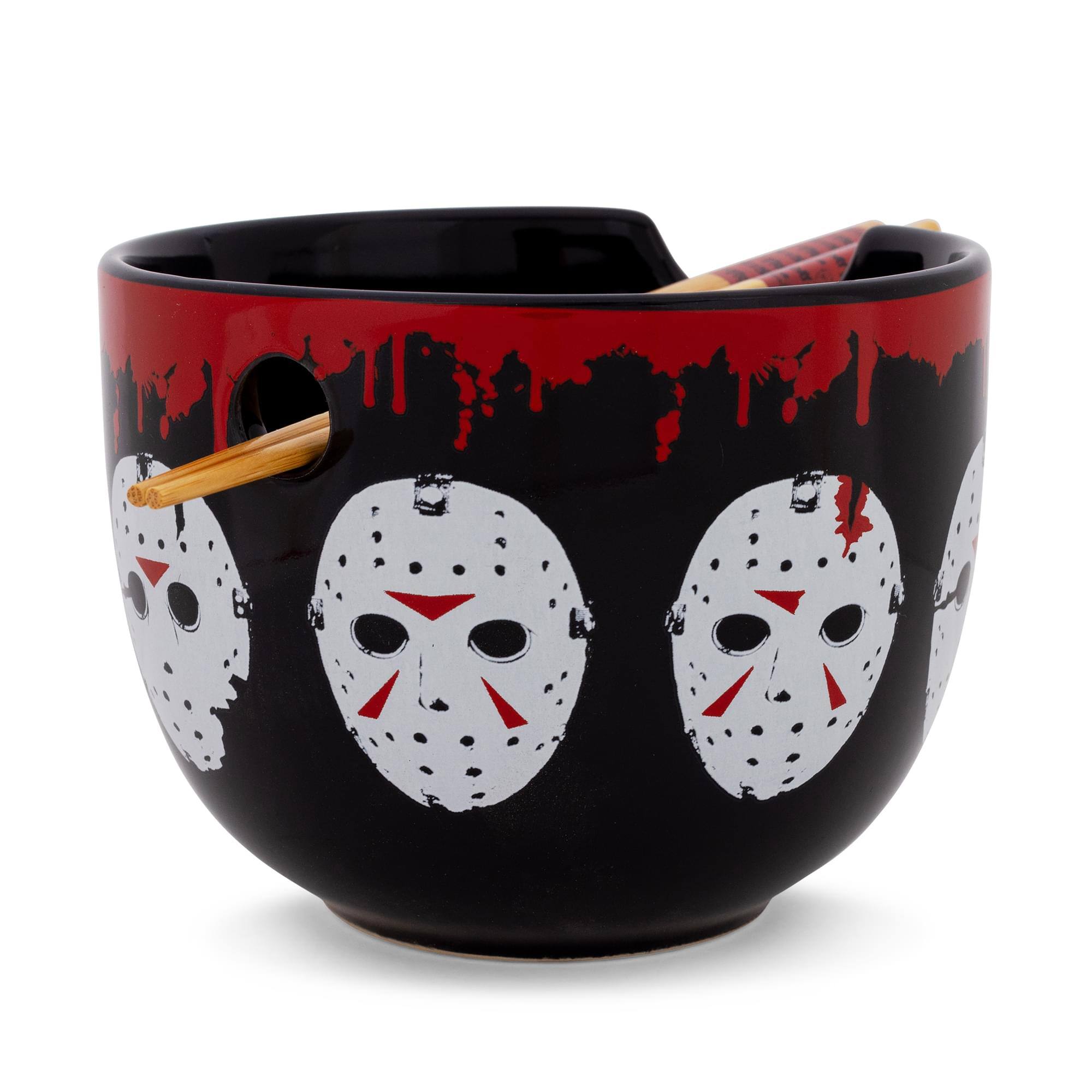 Alt View 1. Silver Buffalo - Friday The 13th Jason Voorhees Mask 20-Ounce Ramen Bowl and Chopstick Set - Black.