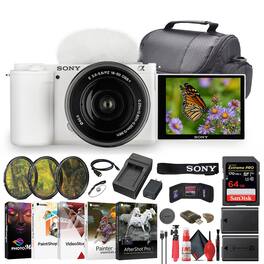 Sony - ZV-E10 Mirrorless Camera with 16-50mm II Lens (White) + 64GB Card + Filter + More (International Model)