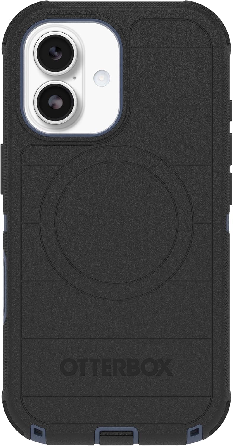 Back. OtterBox - OtterBox iPhone 17 (Only) - Defender Series Case - Holster Clip Included - Snaps on MagSafe - Tough - Rugged & Durable - Black Shadow (Black & Blue).