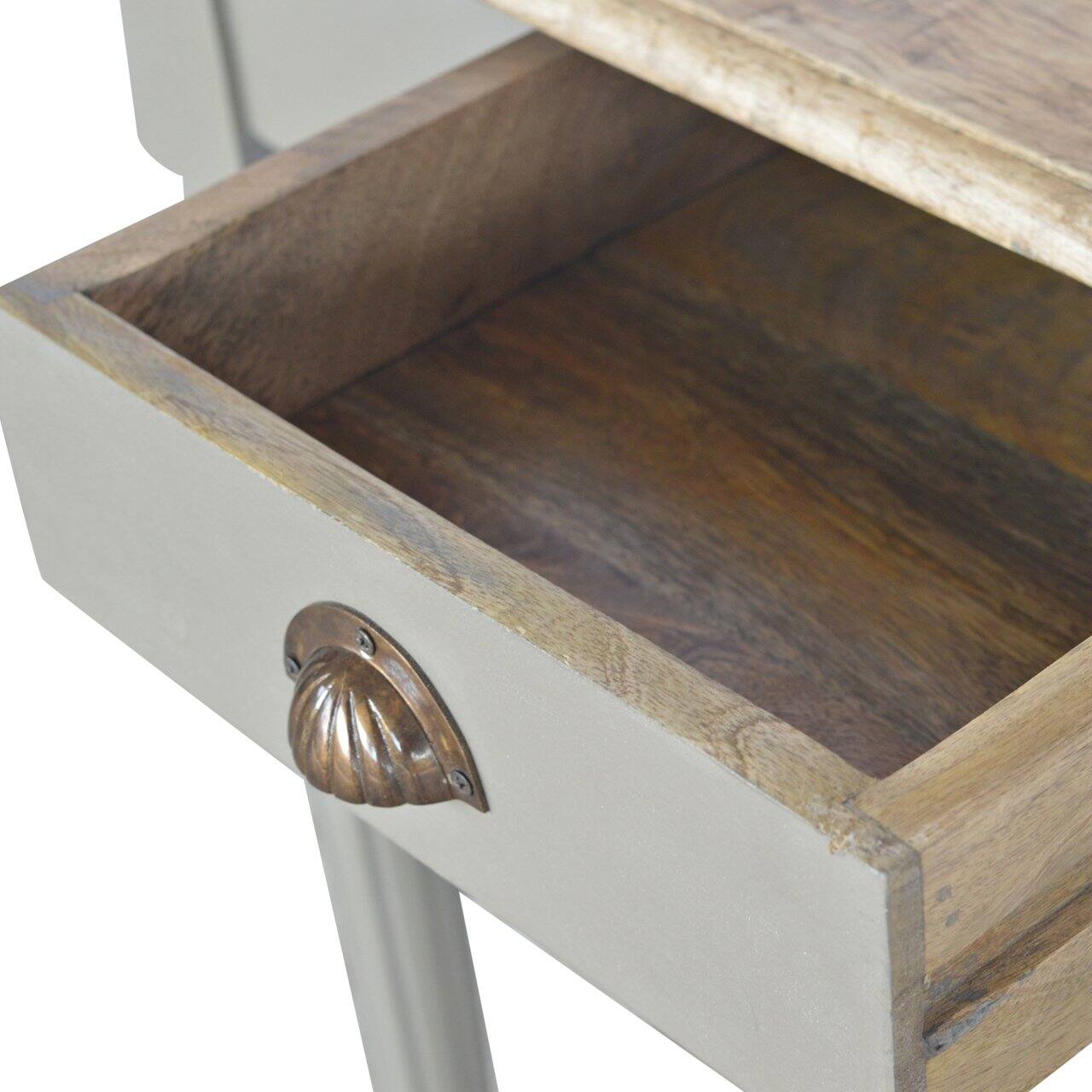 Alt View 2. Artisan Furniture - Artisan Furniture Solid Wood Hand Painted Writing Desk, 1 Drawer, Grey - Grey.