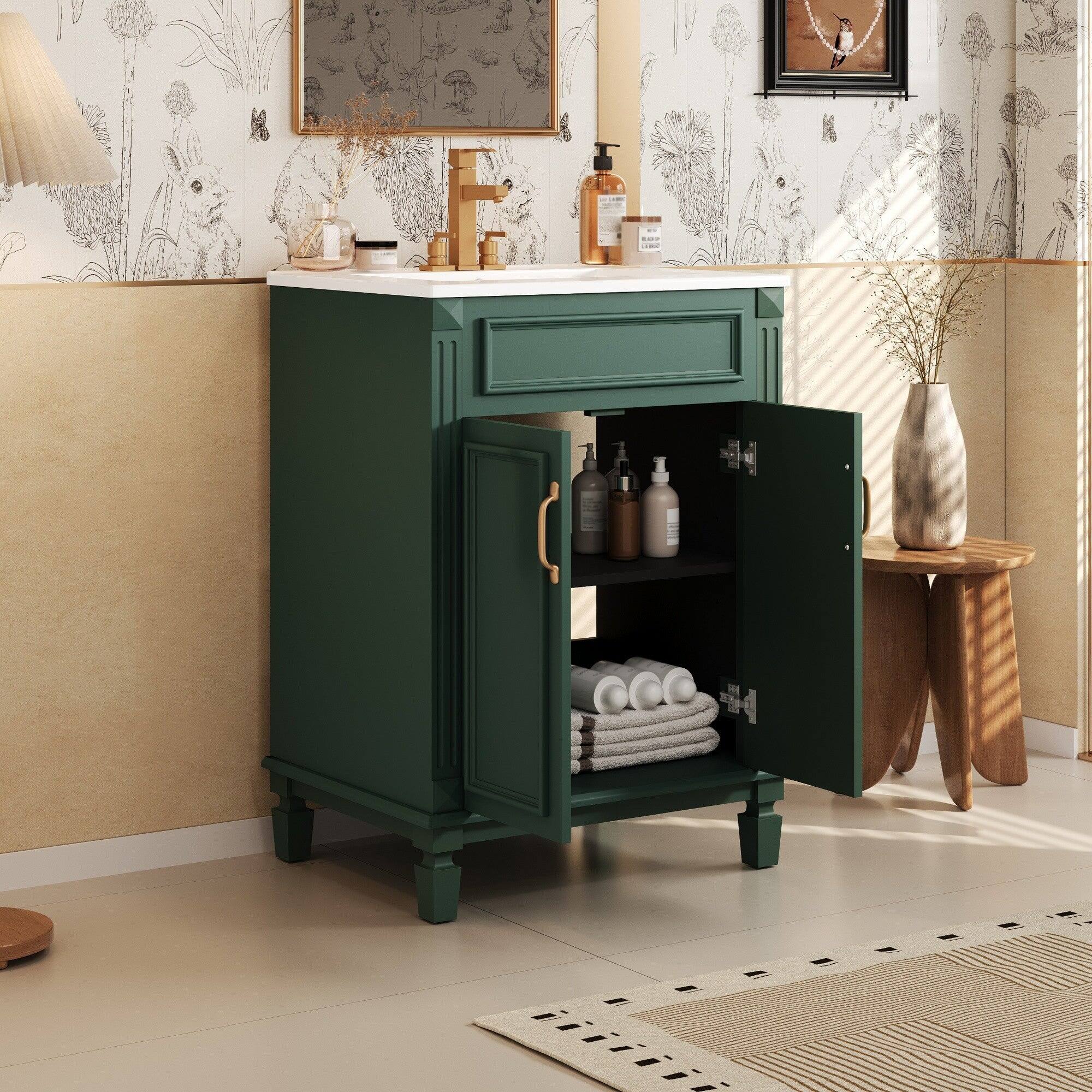 Alt View 1. Boyel Living - 24 Inch Bathroom Vanity with Ceramic Sink Solid Wood Frame Green - Green.