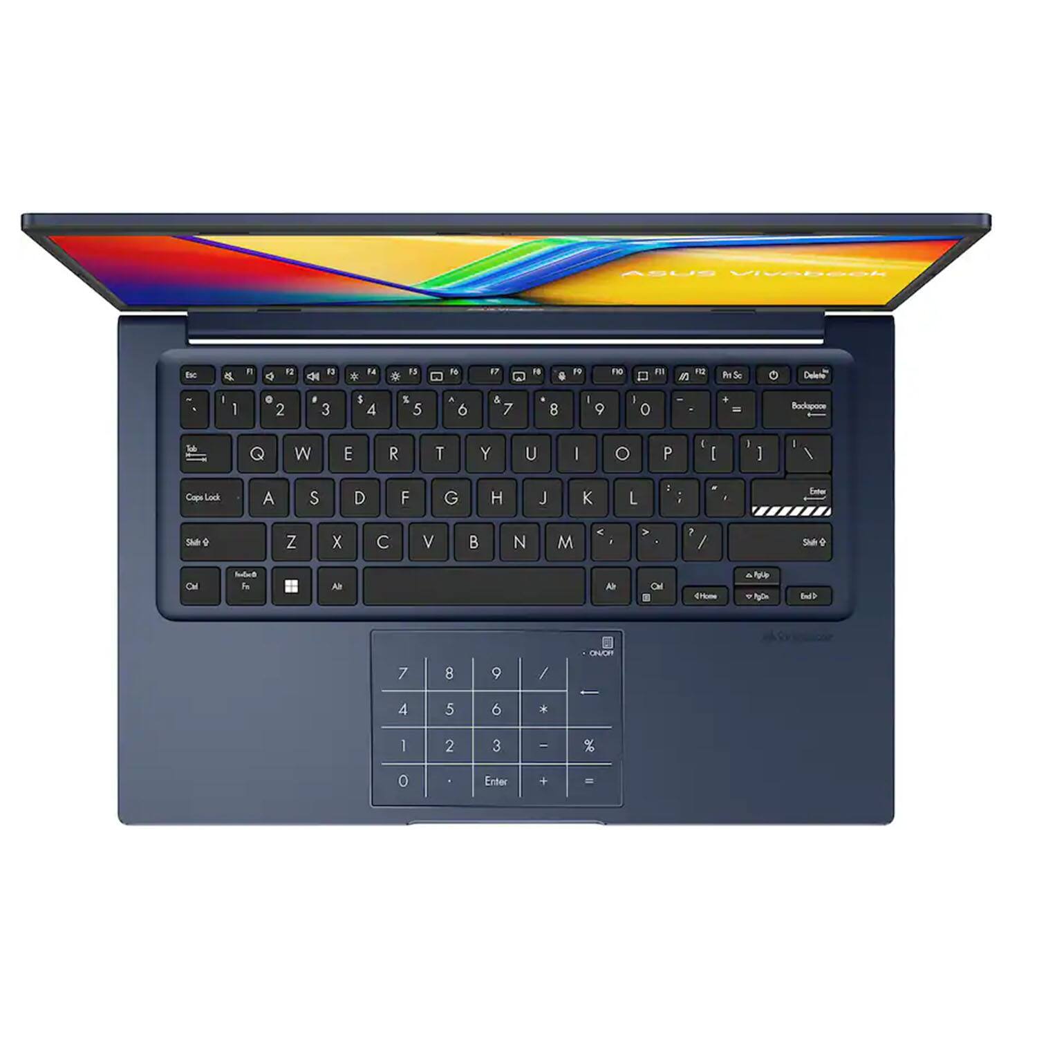 ASUS VIVOBOOK

Esc 1 2 3 4 5 6 7 8 9 0 - = Backspace
Q W E R T Y U I O P [ ] \
A S D F G H J K L ; ' Enter
Caps Lock Z X C V B N M , . / Shift
Shift Fn Ctrl Windows Alt Spacebar Alt Ctrl
Fn Sc Delete Backspace
7 8 9 4 5 6 1 2 3 0 . Enter
+ - * / %