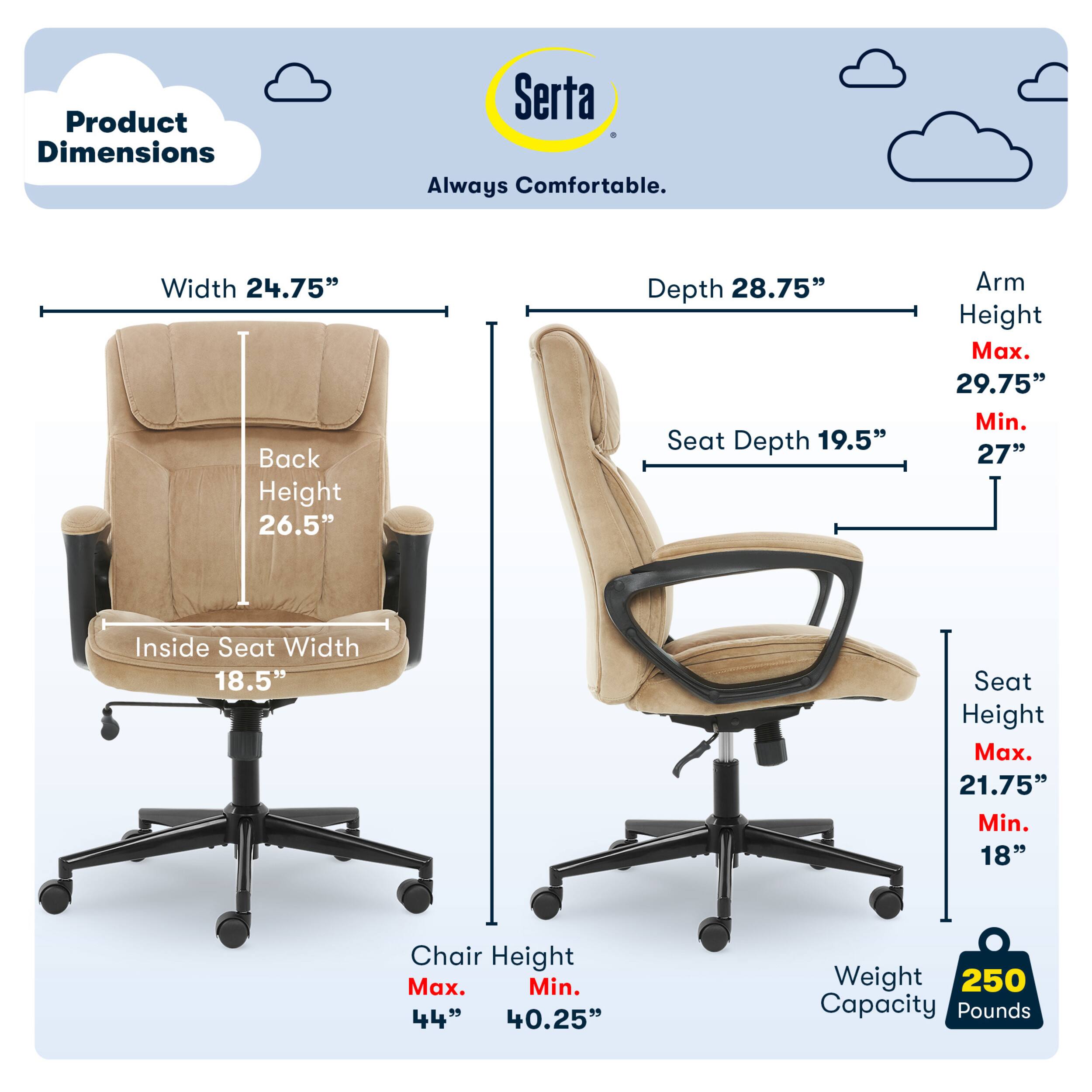 Left. Serta - Ergonomic Executive Office Chair with Lumbar Support Headrest Pillow Padded Armrests Swivel Soft Microfiber Fabric - Soft Plush - Beige.