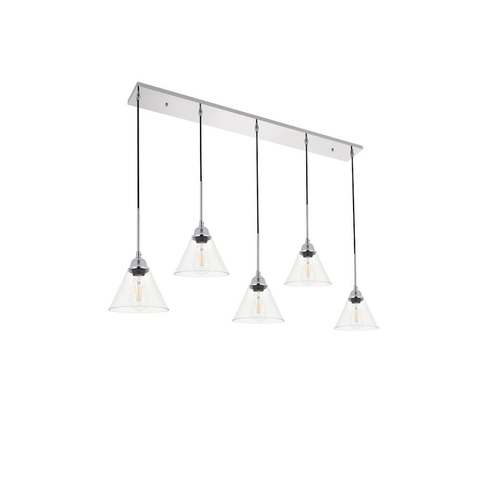 Alt View 2. Living District - Histoire 5 Light Chrome Pendant - Chrome And Clear.