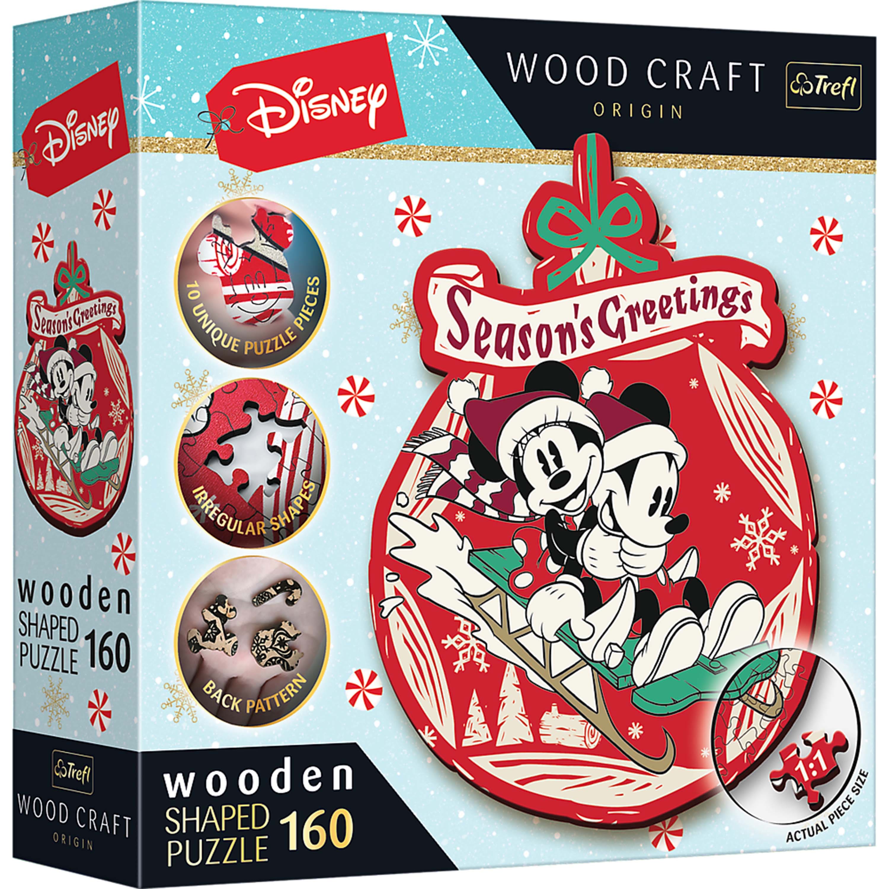 Trefl - Wood Craft 160 Piece Wooden Puzzle - Disney's Christmas Mickey Mouse - Multicolor