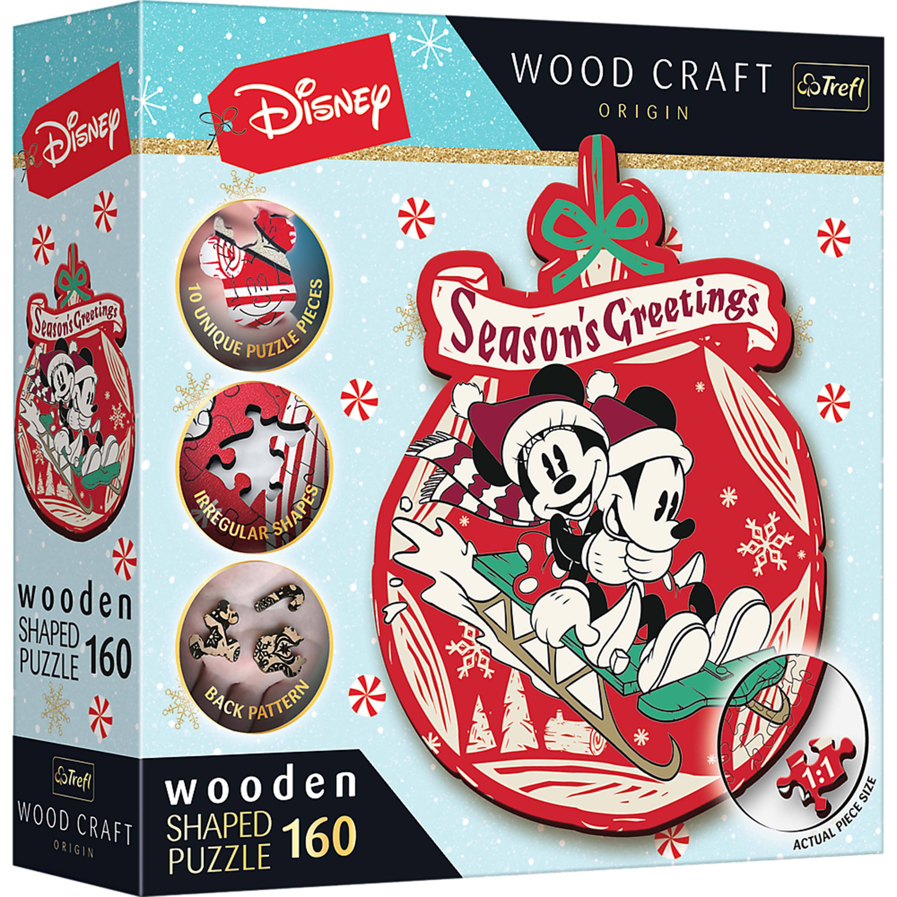 Trefl - Wood Craft 160 Piece Wooden Puzzle - Disney's Christmas Mickey Mouse - Multicolor