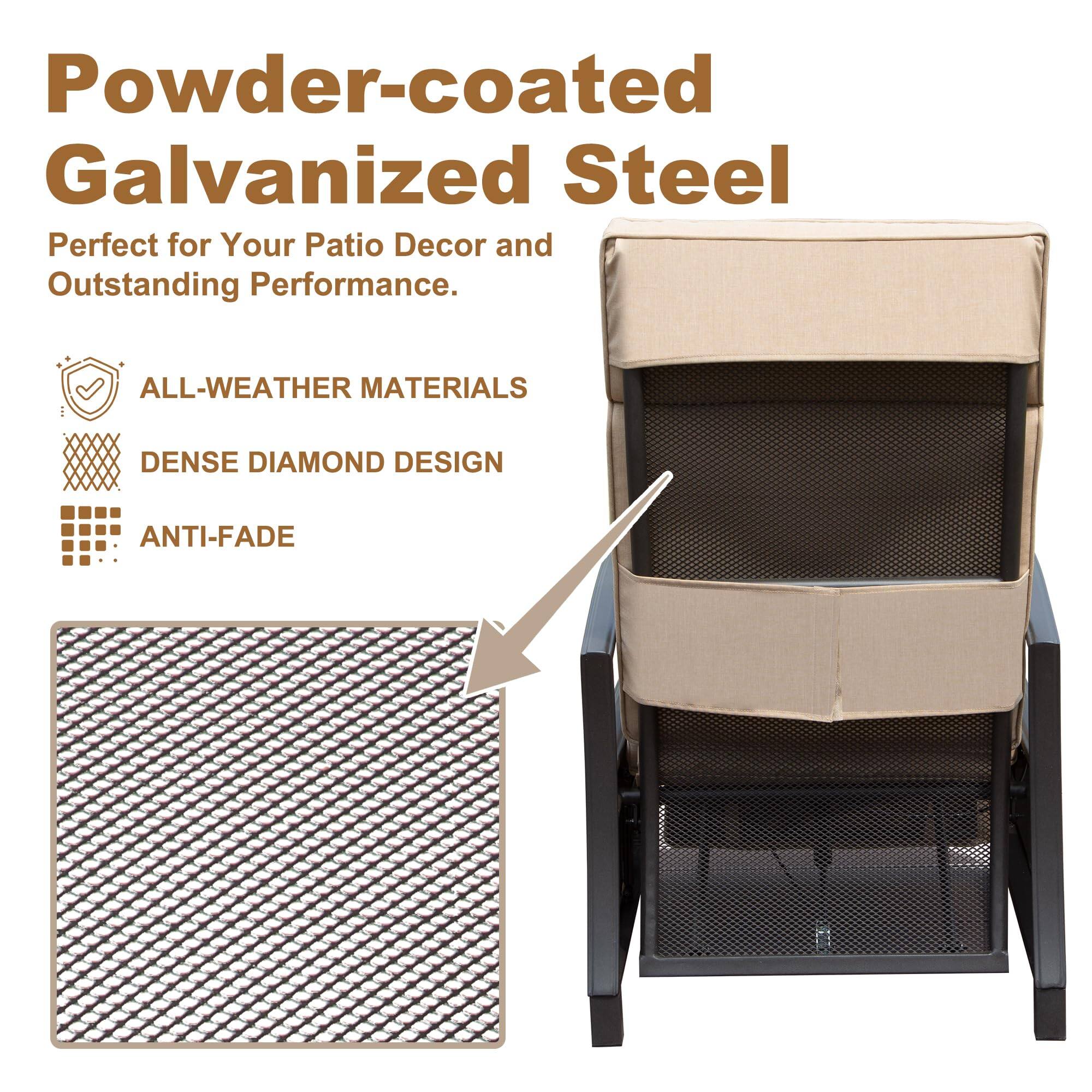 Powder-coated Galvanized Steel  
Perfect for Your Patio Decor and Outstanding Performance.  

- ALL-WEATHER MATERIALS  
- DENSE DIAMOND DESIGN  
- ANTI-FADE