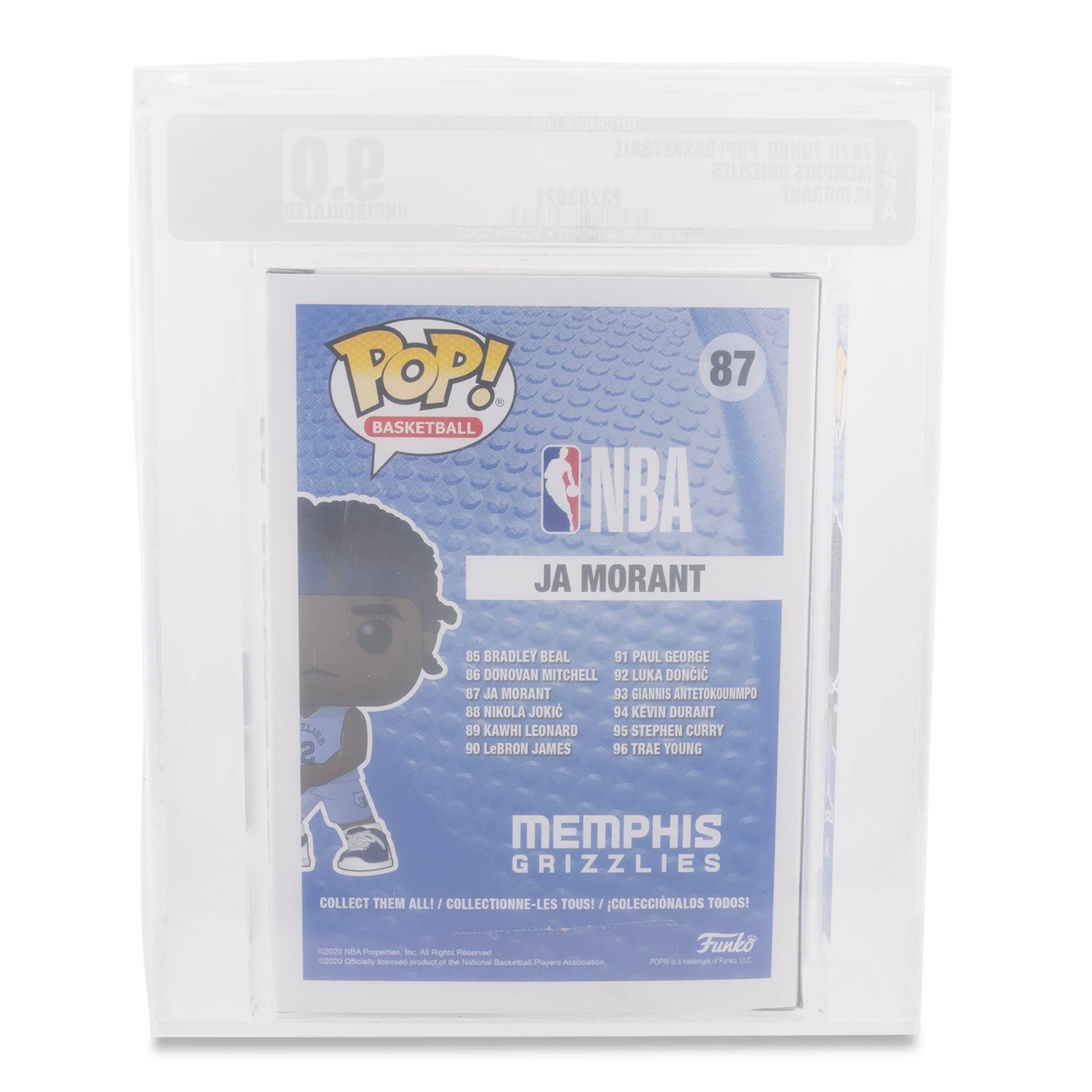 Sure, here is the corrected and grouped text:

---

**TON POP! BASKETBALL 2020**

**9.0 23203021 GRIZZLIES THAROM MEMPHIS**

**IORIONO DEN ROE TO POP!**

**87 BASKETBALL NBA JA MORANT SOLLE 2**

**85 BRADLEY BEAL 86 DONOVAN MITCHELL 87 LUKA DONCIC 88 NIKOLA JOKIC 89 KEVIN DURANT 90 KAWHI LEONARD 91 STEPHEN CURRY 92 LE BRON JAMES 93 TRAE YOUNG**

**MEMPHIS GRIZZLIES**

**COLLECT THEM ALL! COLLECTIONNE-LES TOUS! COLECCIONALOS TODOS!**

---

**POP! BASKETBALL**

**87**

**NBA**

**JA MORANT**

**85 BRADLEY BEAL  
86 DONOVAN MITCHELL  
87 JA MORANT  
88 NIKOLA JOKIC  
89 KAWHI LEONARD  
90 LE BRON