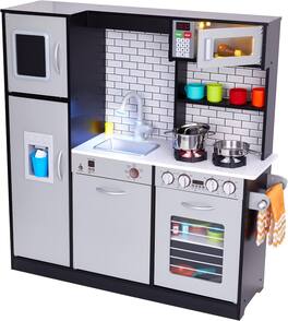 Lil' Jumbl - Premium Kids Kitchen Set, Wooden Pretend Play Kitchen W/Sounds & Accessories - Charcoal