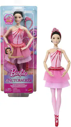 NETFLIX Barbie in the NUTCRACKER LAND OF SWEETS BALLERINA BAILARINA DE LA TIERRA DE LOS DULCES BALLERINE ROYAUME DES FRIANDISES TERRA DOS DOCES DA BAILARINA
WARNING: ATTENTION CHOUNG HAZARO Sral pes DANGER : TOUFFEMENT- 3+ MATTEL b chiden uds 20 Petas ne 1 canvent - entents 9 3 nos