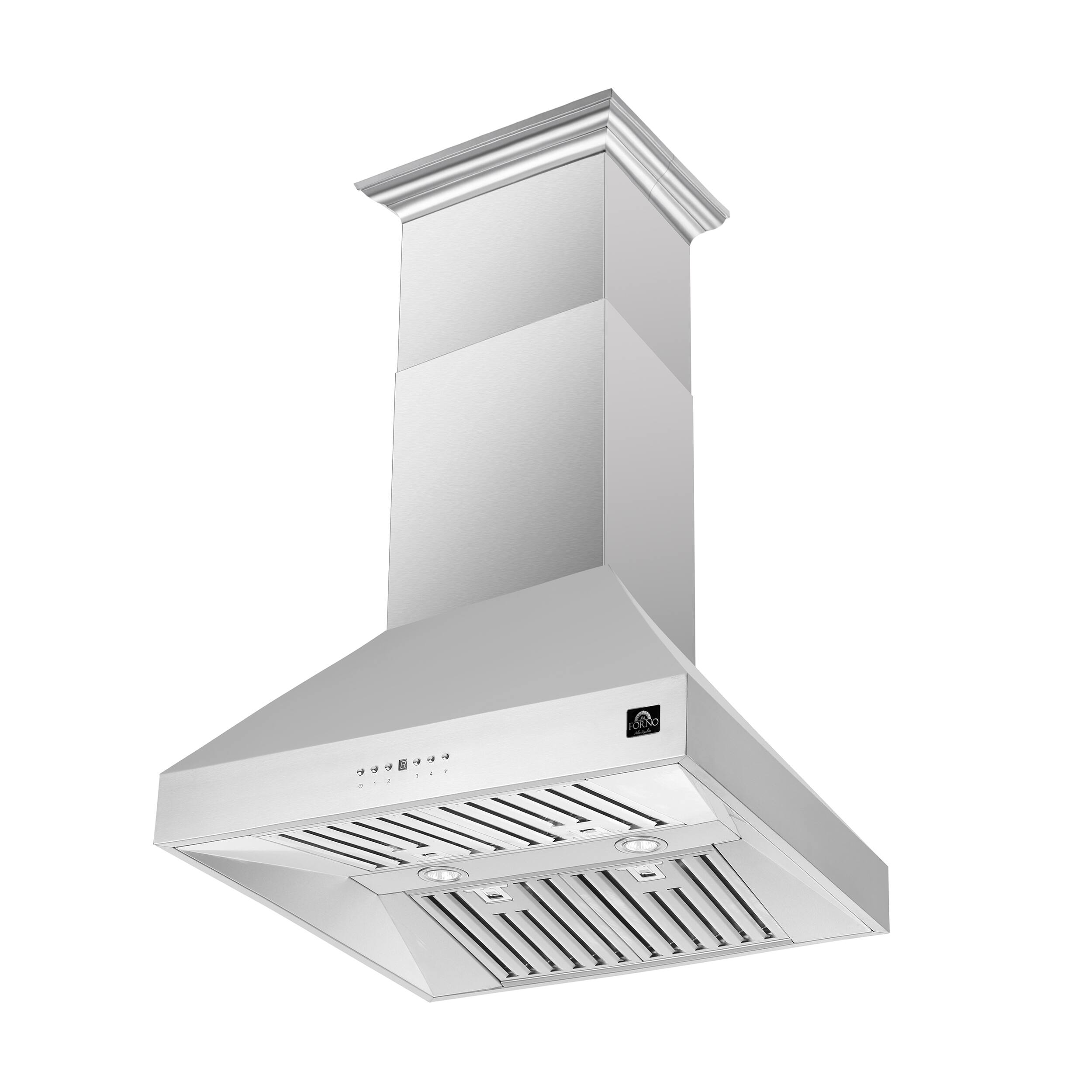 Angle. Forno Appliances - Coppito 30'' Island Range Hood with LED Lighting - Stainless steel.