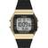The Timex watch is a black and gold watch with a black band. It has a digital display that shows the time as 10:09. The watch also has a feature that tracks activity, such as steps and water resistance. The watch is designed to be water resistant up to 30 meters.