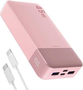 JUOVI - 20000mAh 45W USB-C PD Laptop Power Bank with LED Display and 4-Port Fast Charging - Pink