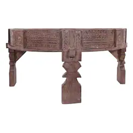 Maven Lane - Jaya Handmade Heritage Wooden Round Coffee Table Finish - Brown
