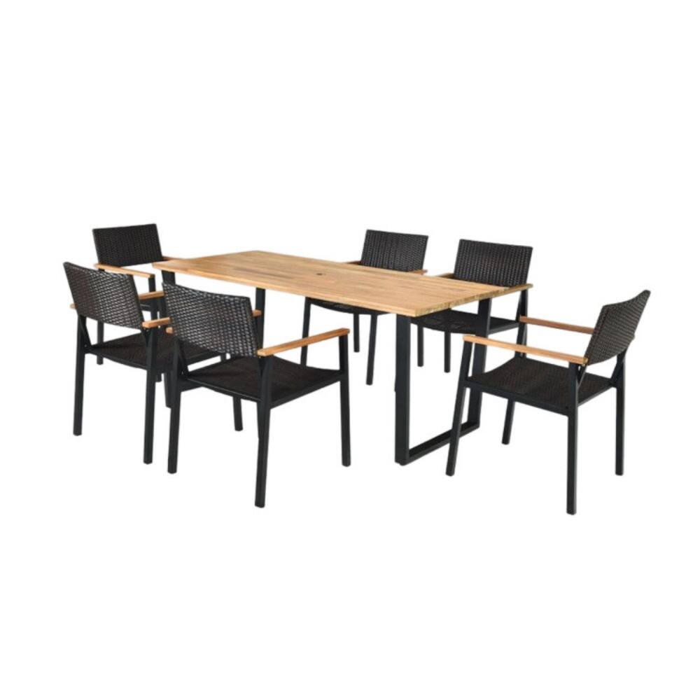 Angle. Mondawe - Patented 7 Pieces Outdoor Dining Set with Large Acacia Wood Table Top - Black.