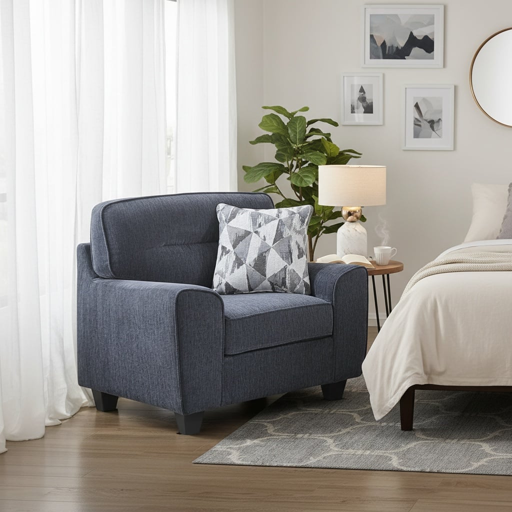 Forest'nSky - Durable Fabric Accent Chair with Decorative Pillow, Modern Living Room Armchair with Plush Cushion - Blue