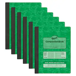 Pacon - Dual Ruled Composition Book, Green, 1/4 in grid and 3/8 in (wide) 9-3/4" x 7-1/2", 100 Sheets, Pack of 6