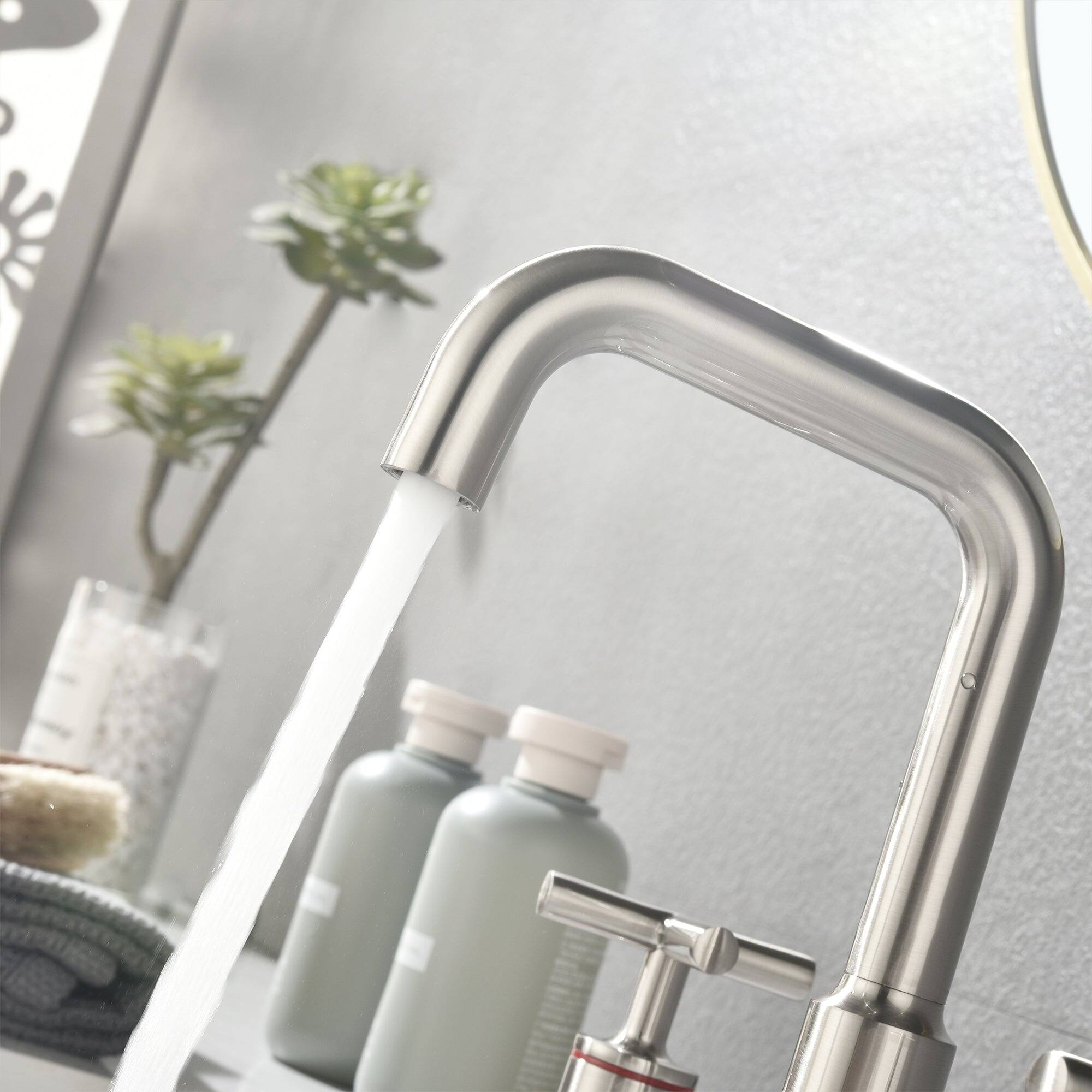 Back. Boyel Living - Brass 8 Inch Widespread Double Handle Bathroom Faucet with Water Supply Hoses and Quick Connected Hose in Brushed Nickel - Brushed Nickel.