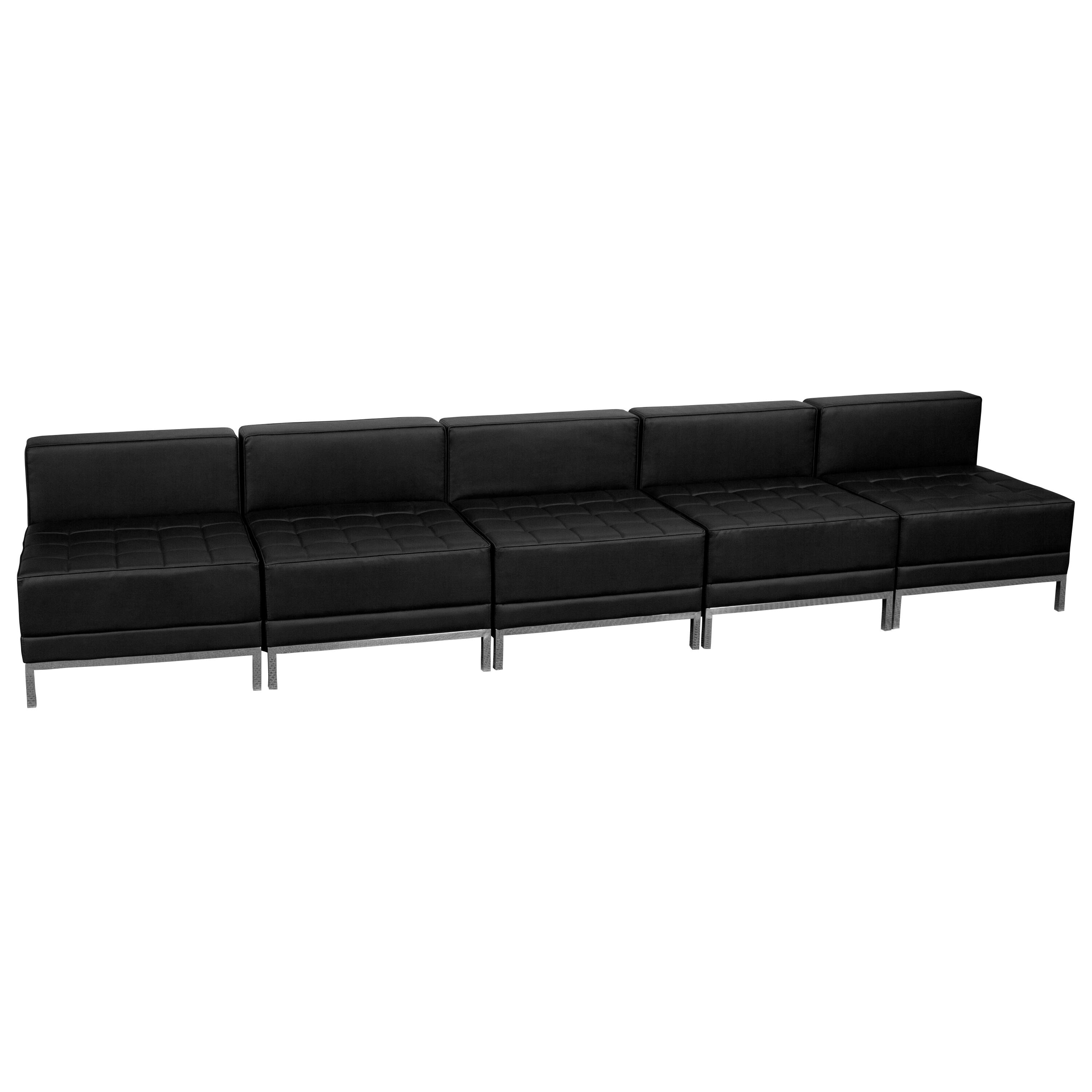 Front. Emma + Oliver - Leather Lounge Set with Ganging Clips, 5 Pieces - Black.