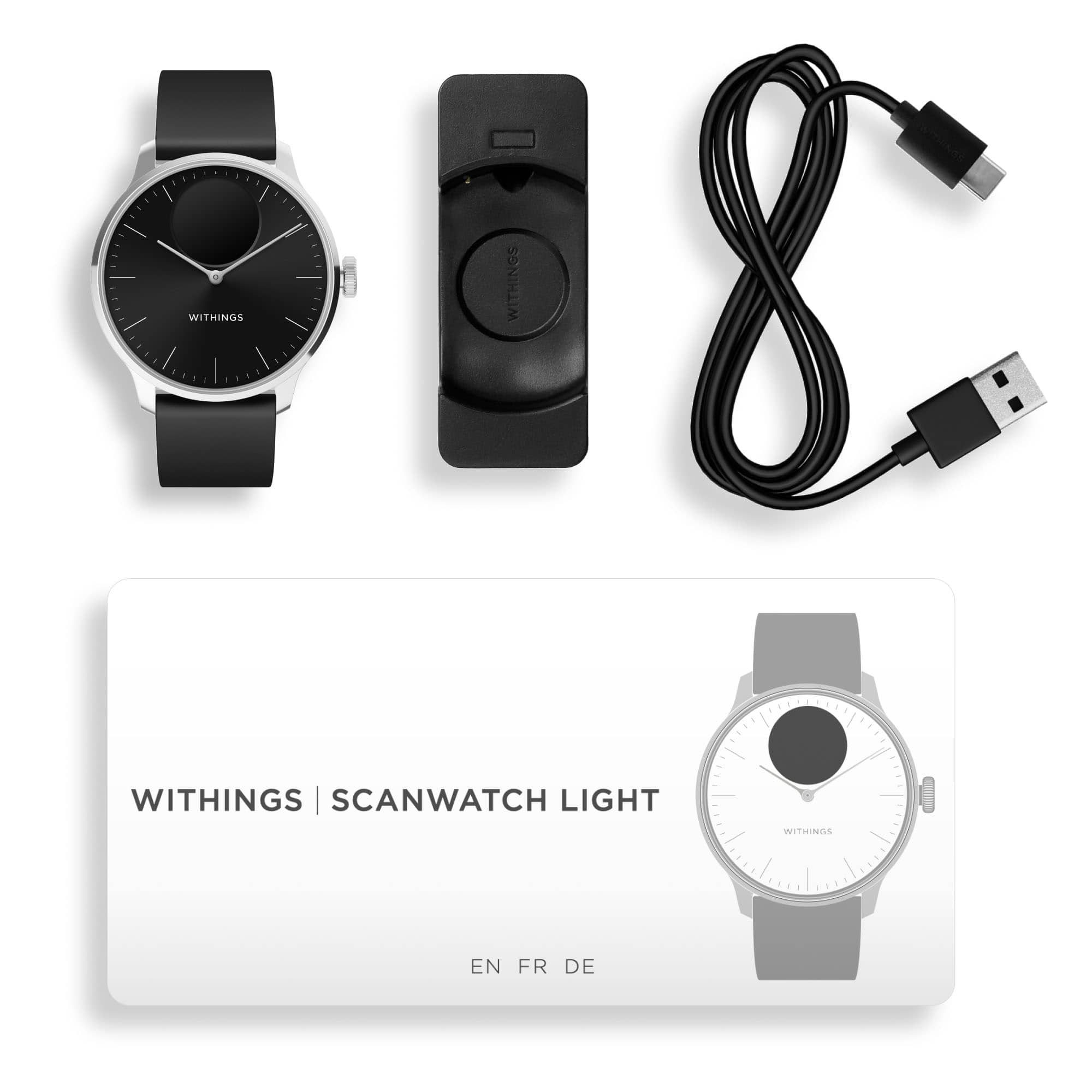 Alt View 2. Withings - ScanWatch Light - Daily Health Hybrid Smartwatch - 37mm - Black/Silver.