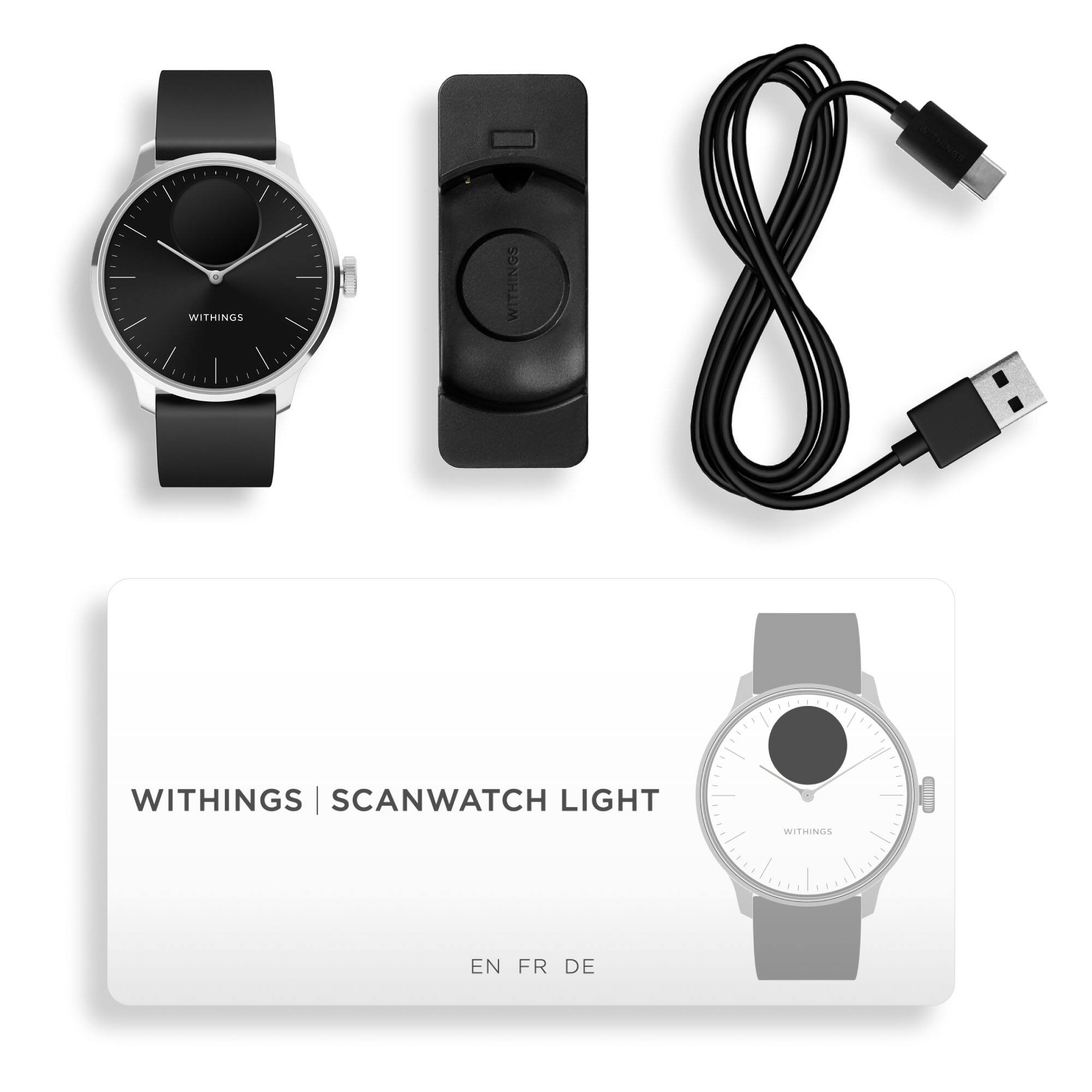 Alt View 2. Withings - ScanWatch Light -  Daily Health Hybrid Smartwatch - 37mm - Black/Silver.