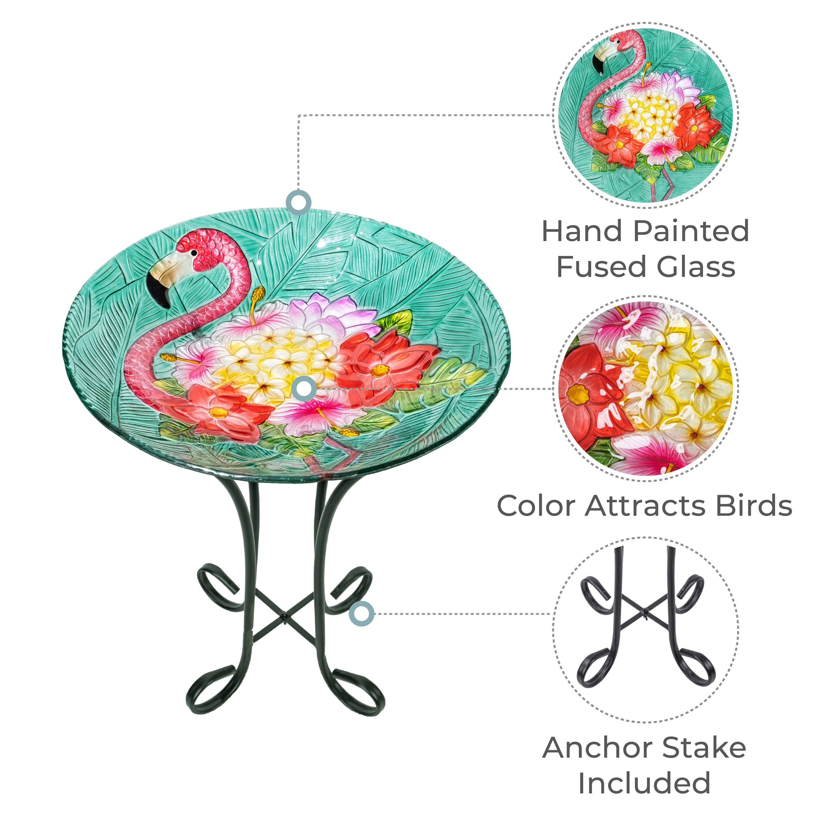 Hand Painted Fused Glass  
Color Attracts Birds  
Anchor Stake Included