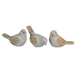 Special T Imports - 5 Inch Ceramic Bird Figurine Farmhouse Art Home Decor Shelf Sculpture Set of 3 - Beige
