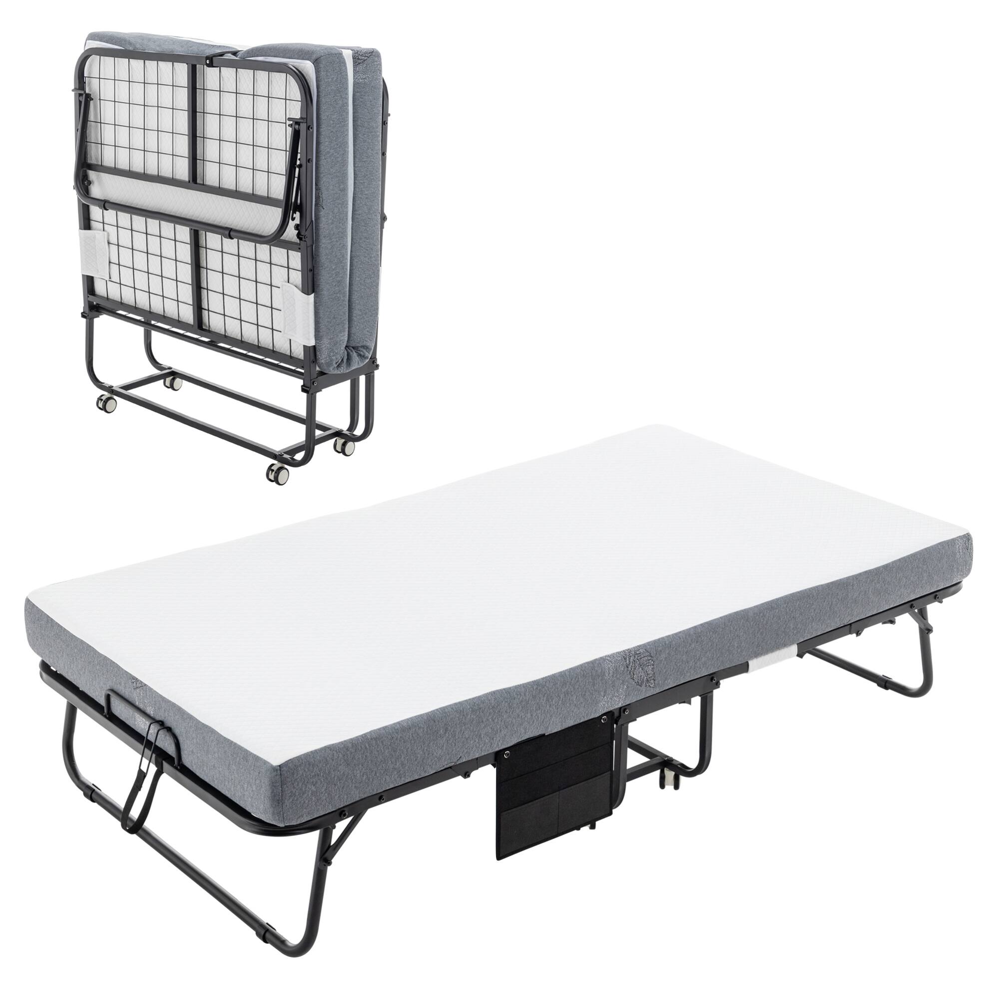 Alt View 8. GOODSILO - Portable Foldable Bed with Memory Foam Mattress and Sturdy Metal Frame, Compact Guest Bed with Storage Cover and Wheels - Black.