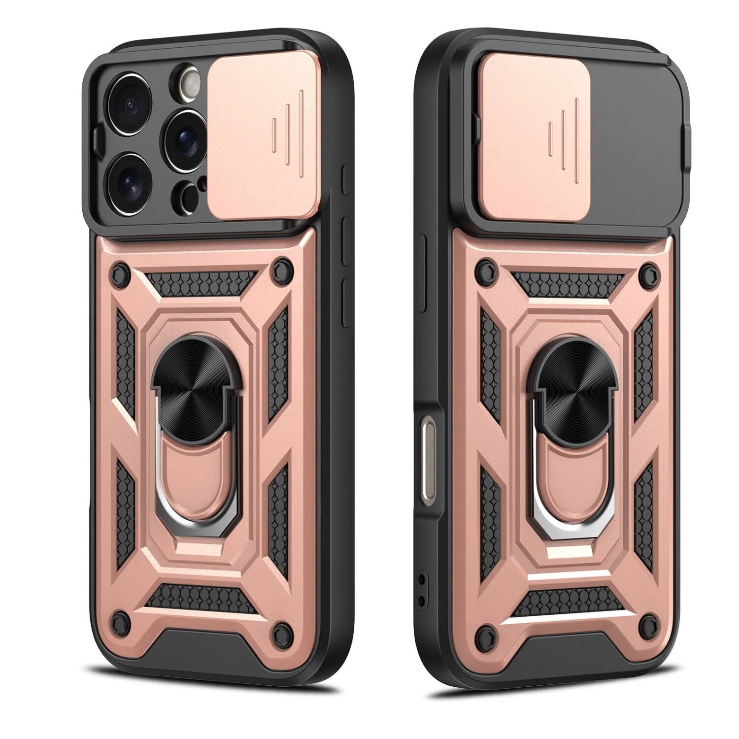Left. Stock Preferred - Heavy-Duty Shockproof Case for iPhone 17 Pro Rose Gold - Rose Gold.