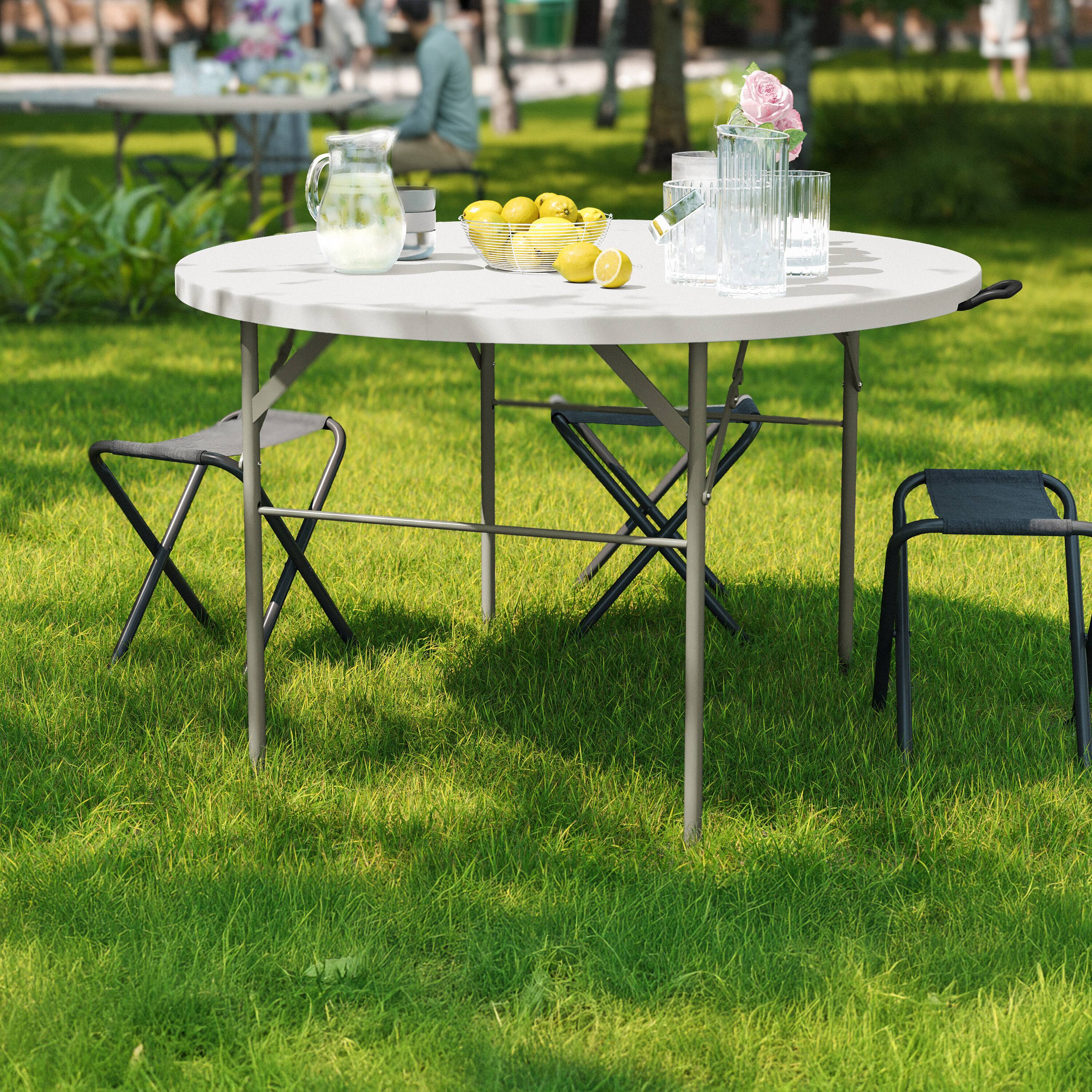 Alt View 1. Emma + Oliver - 4-Foot Round Bi-Fold Plastic Banquet and Event Folding Table with Carrying Handle - Granite White.