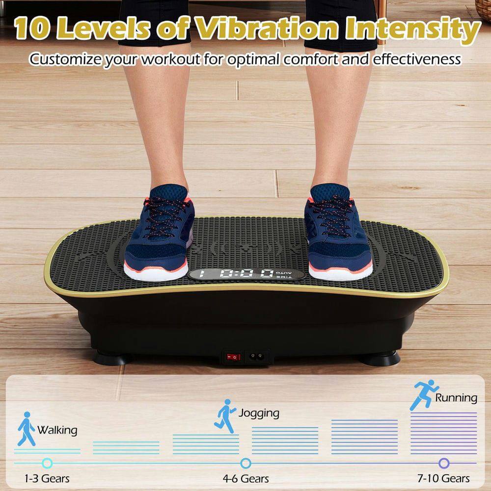 10 Levels of Vibration Intensity  
Customize your workout for optimal comfort and effectiveness  

Walking: 1-3 Gears  
Jogging: 4-6 Gears  
Running: 7-10 Gears