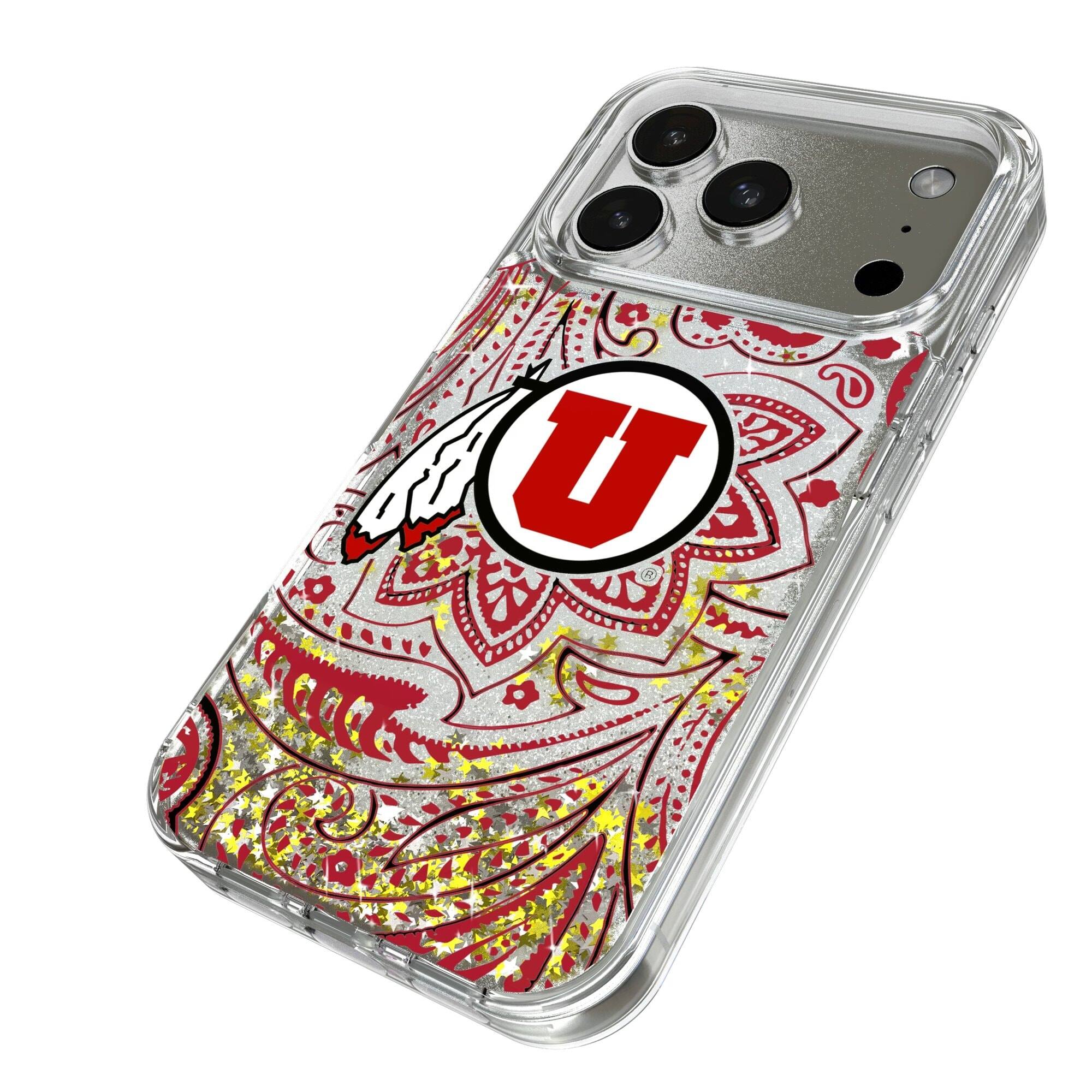 Alt View 1. Keyscaper - Utah Utes iPhone Glitter Paisley Design Case - 14 Pro - Multicolor.