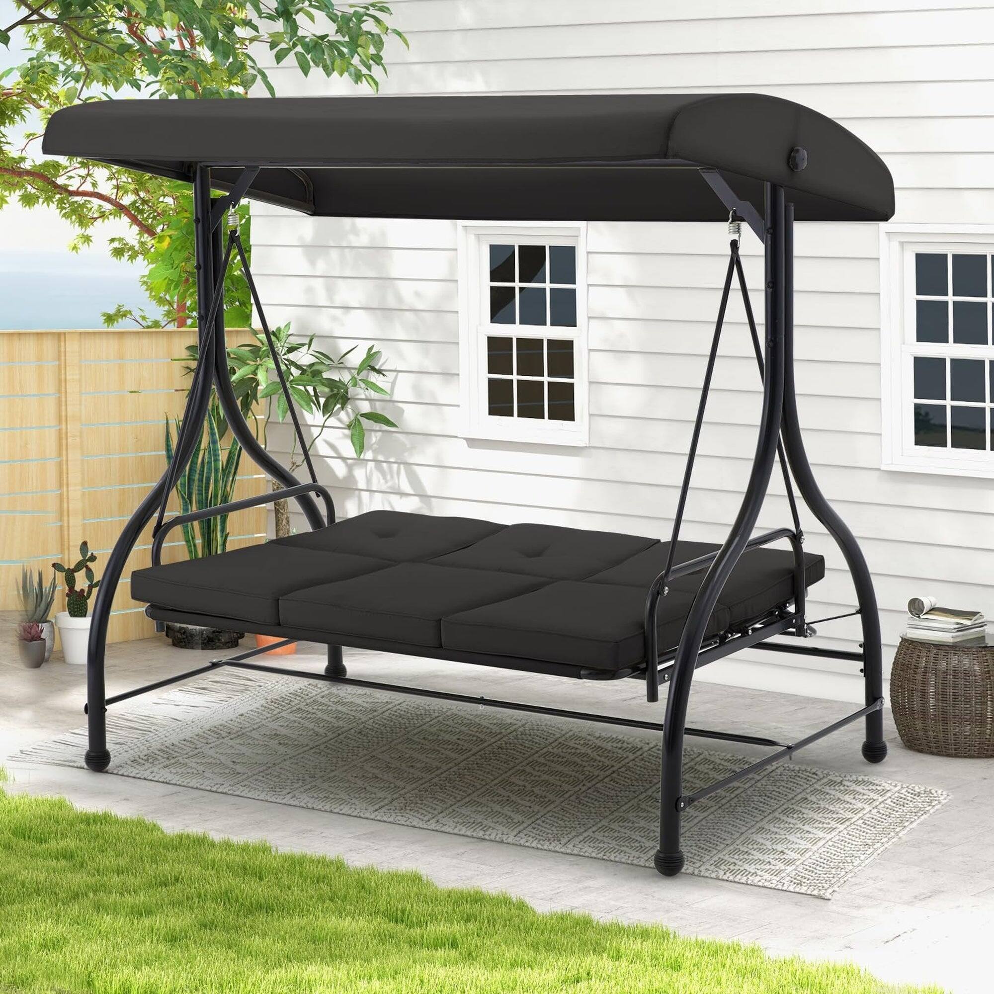Alt View 2. Boyel Living - 3 Person Metal Patio Swing Chair Outdoor Porch Swing for Garden Backyard Deck - Black.