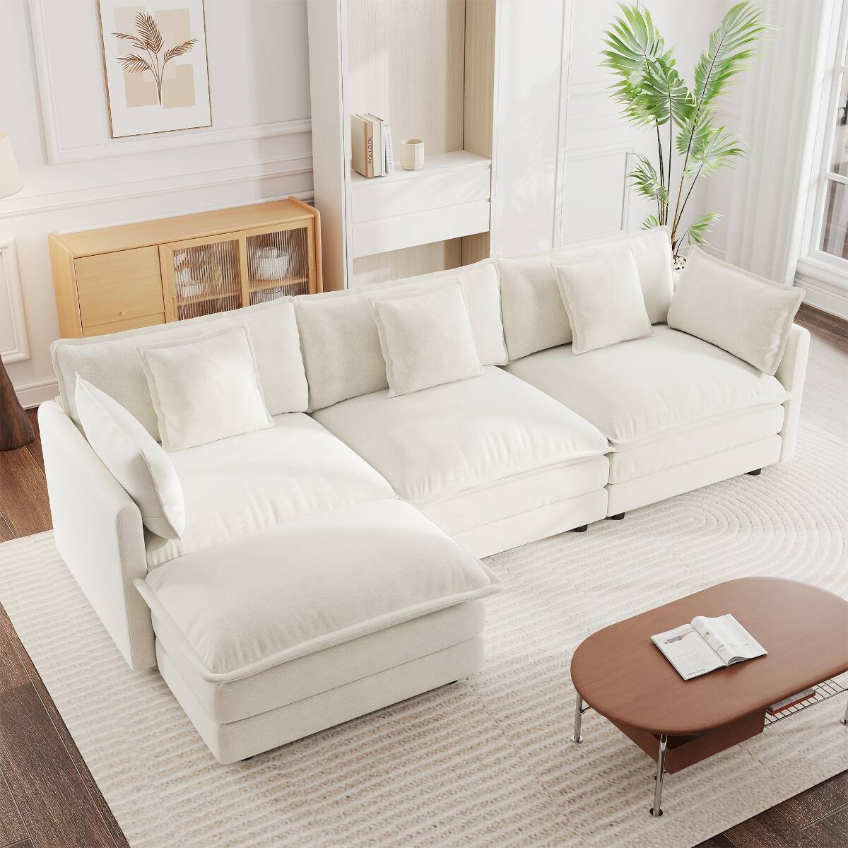 Front. Ropilly - Ropilly Modular Sectional Sofa, White Chenille Oversized L Shaped Sectional with Reversible Ottoman - White.