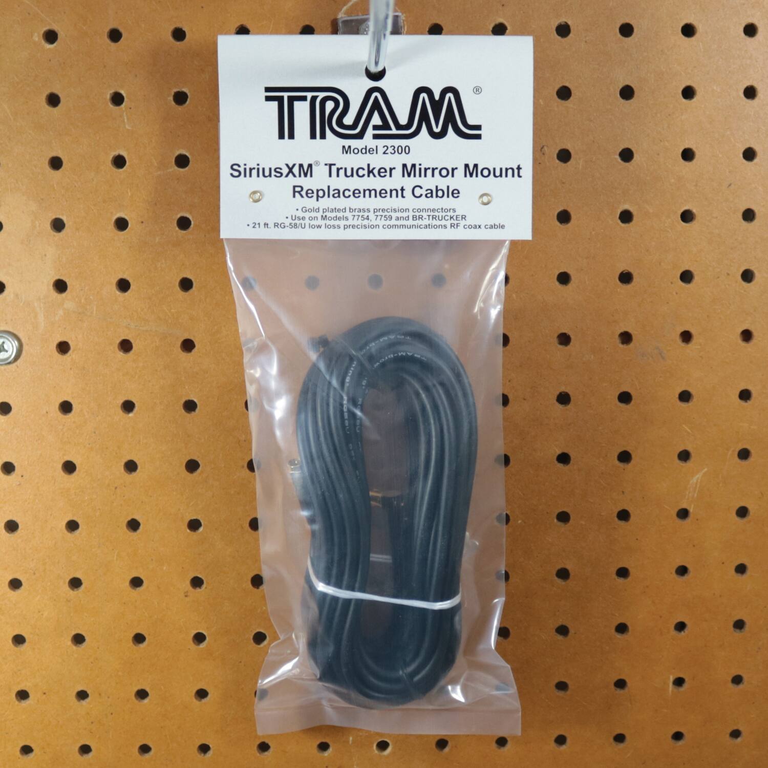 TRAM Model 2300 SiriusXM Trucker Mirror Mount Replacement Cable  
Gold plated brass precision connectors  
Use on Models 7754, 7759 and BR-TRUCKER  
21 ft. RG-58/U low loss precision communications RF coax cable