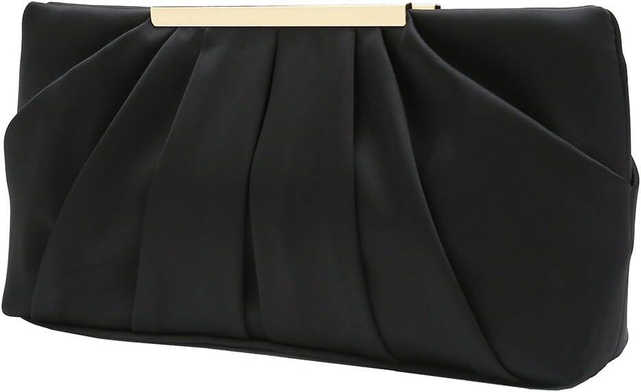 Vulpecula Spade - Clutch Evening Bag Elegant Pleated Satin Formal Handbag Simple Classy Purse for Women - Black