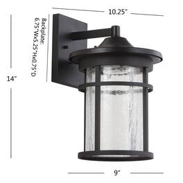Jonathan Y - Campo 10.25" Outdoor Wall Lantern Crackled Glass/Metal Integrated LED Wall Sconce, Black - Black/Clear
