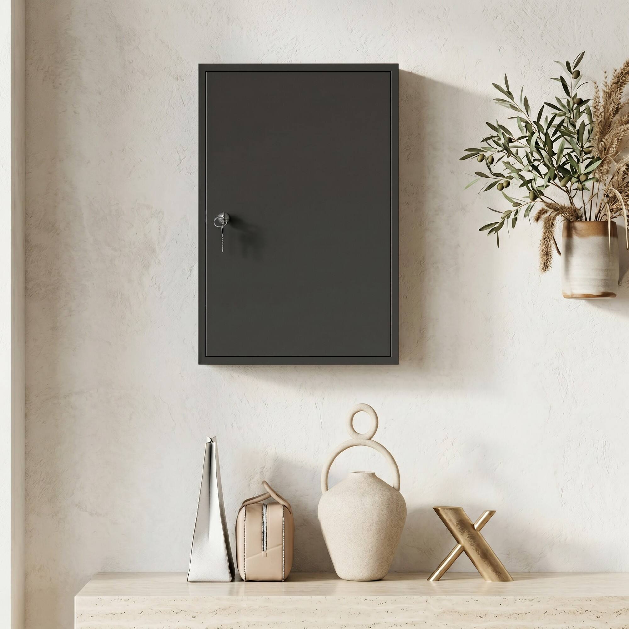 Alt View 6. Kleankin - Mount Medical Cabinet, Bathroom Cabinet with 3 Tier Shelves, 2 Keys - Black.