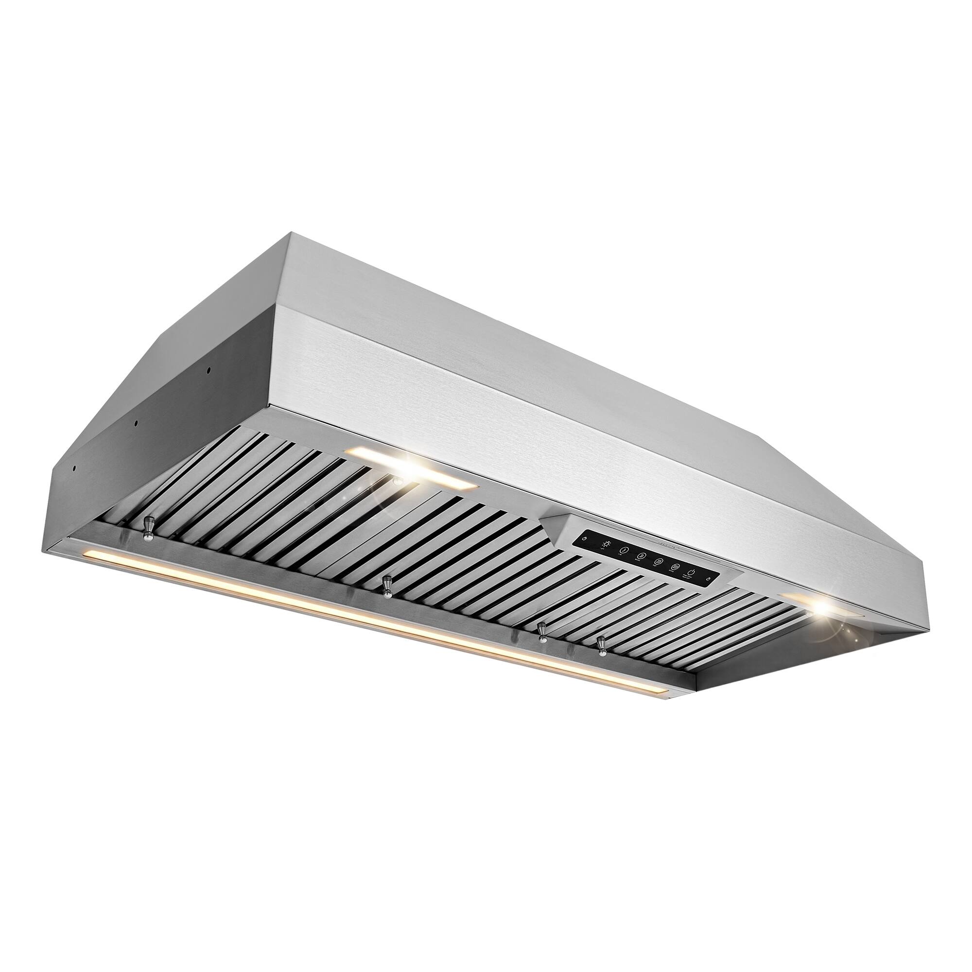 Angle. Akicon - Akicon 42 in. Ducted 1200-CFM Under Cabinet Range Hood Insert 4 Speed Gesture Sensing with LED Light in Stainless Steel - Stainless steel.