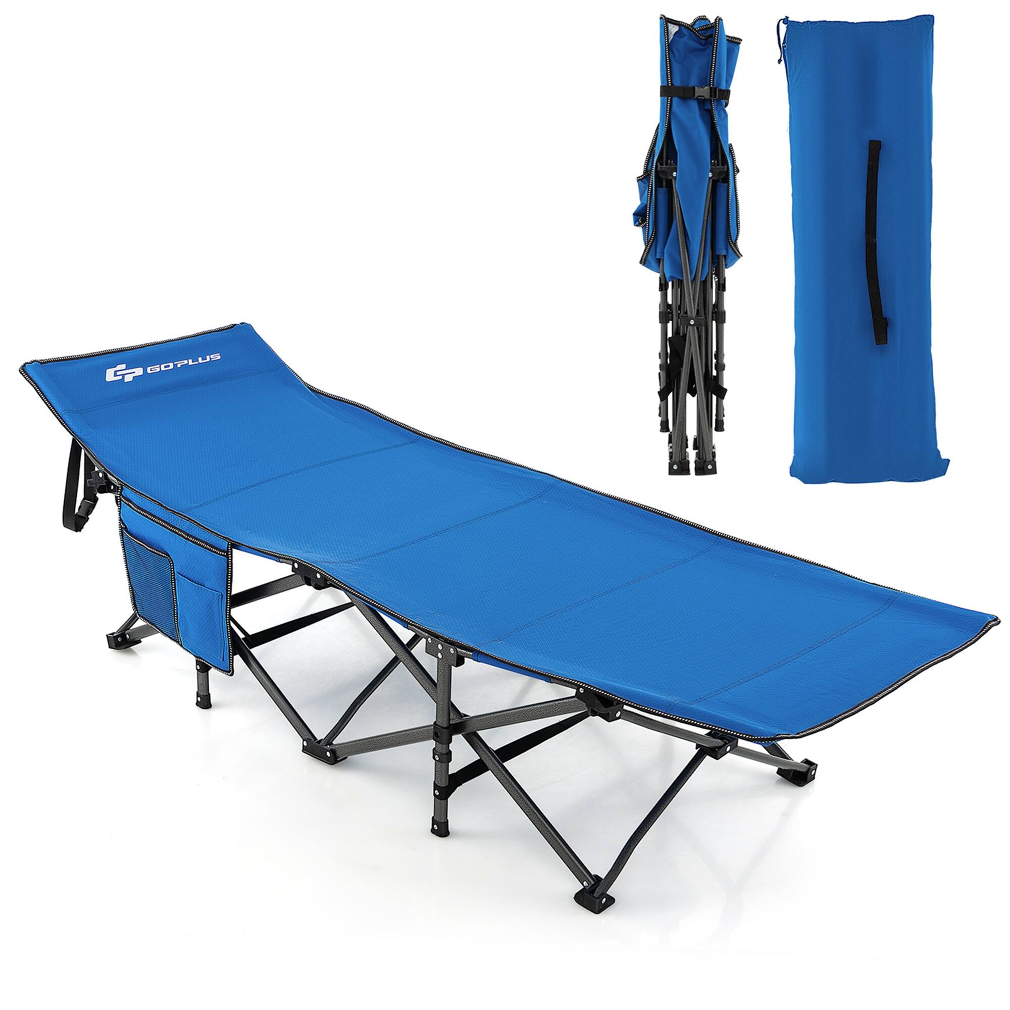 Costway - Wide Foldable Camping Cot Heavy-Duty Steel Indoor & Outdoor Sleeping Cot - Blue