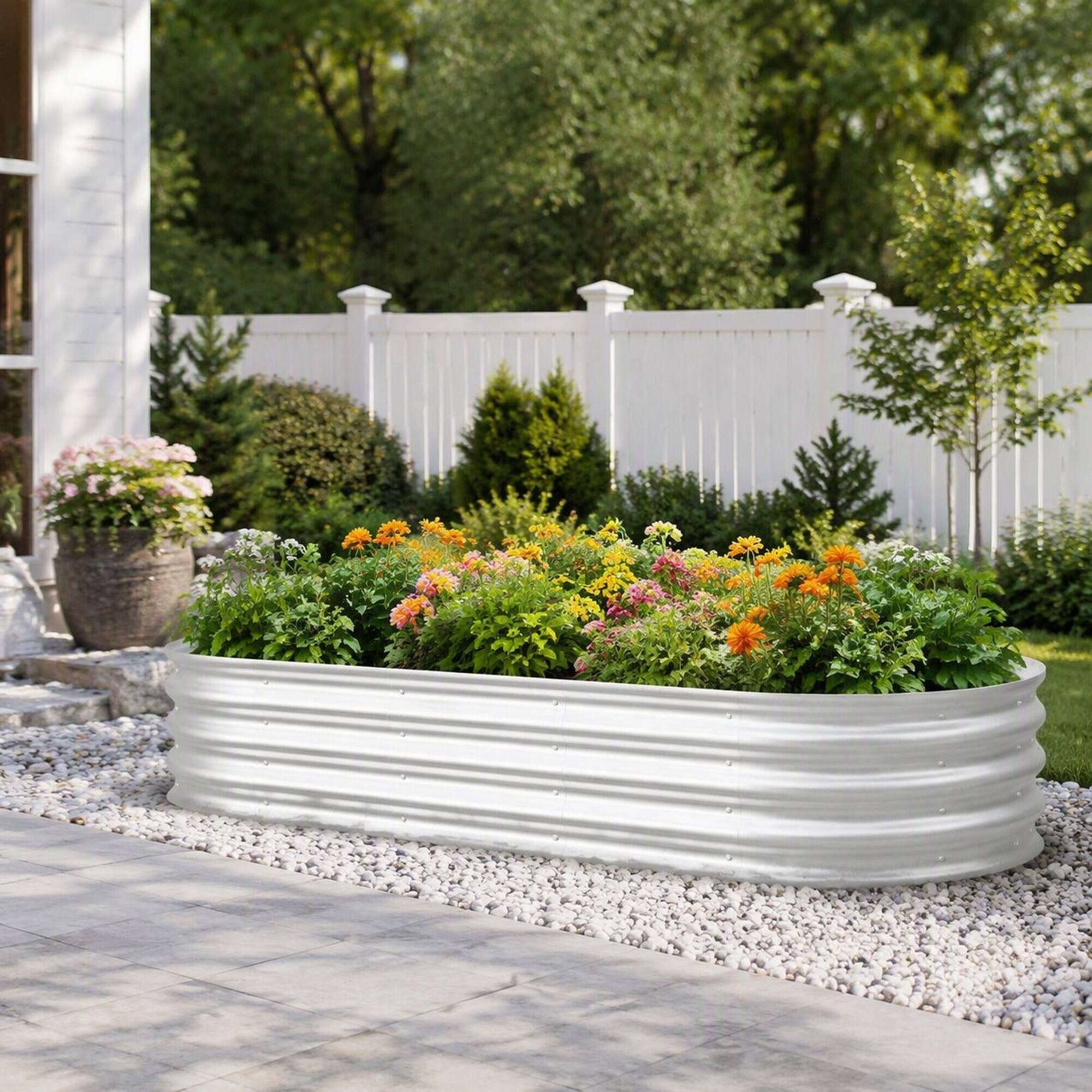 Back. RYHNUYNE - 2 Pack Raised Garden Bed Kit 6x3x1ft Galvanized Steel Planter Box for Vegetables Flowers Herbs Outdoor Heavy Duty - Silver.